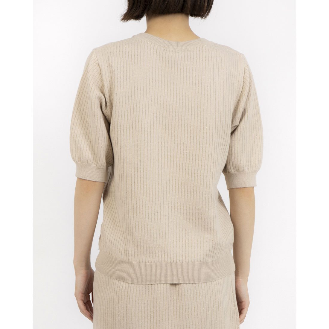 RINASCIMENTO Half Sleeve Rame Rib Knit TOPS