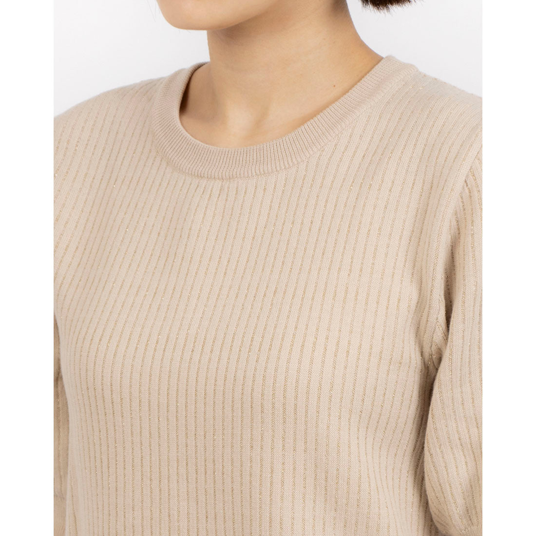 RINASCIMENTO Half Sleeve Rame Rib Knit TOPS