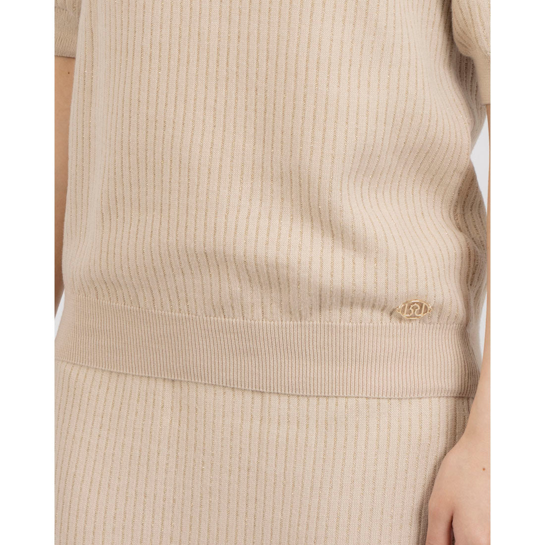 リナシメント RINASCIMENTO ハーフスリーブラメリブニットTOPS （var.Beige Chiaro） var.Beige Chiaro