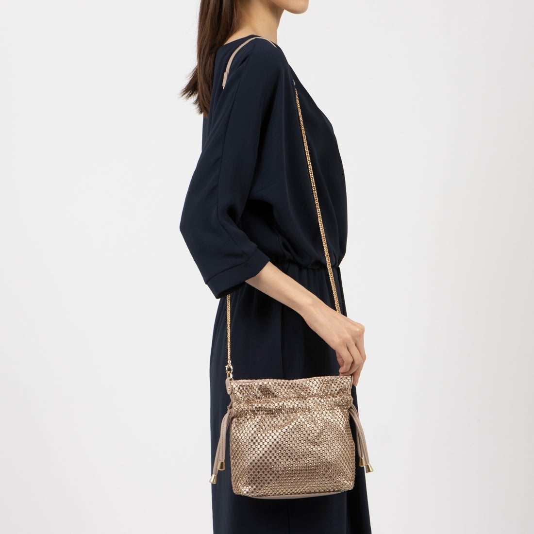 リナシメント RINASCIMENTO ビジュー巾着ミニBAG （Rosa Cipria） Rosa Cipria