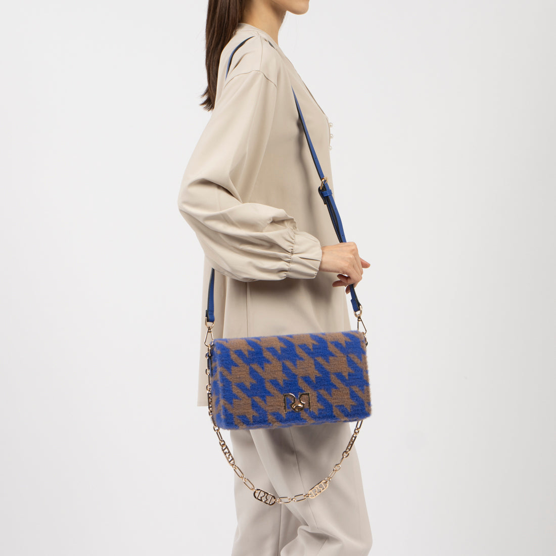 リナシメント RINASCIMENTO 千鳥柄シャギーBAG （Blu Cina） Blu Cina