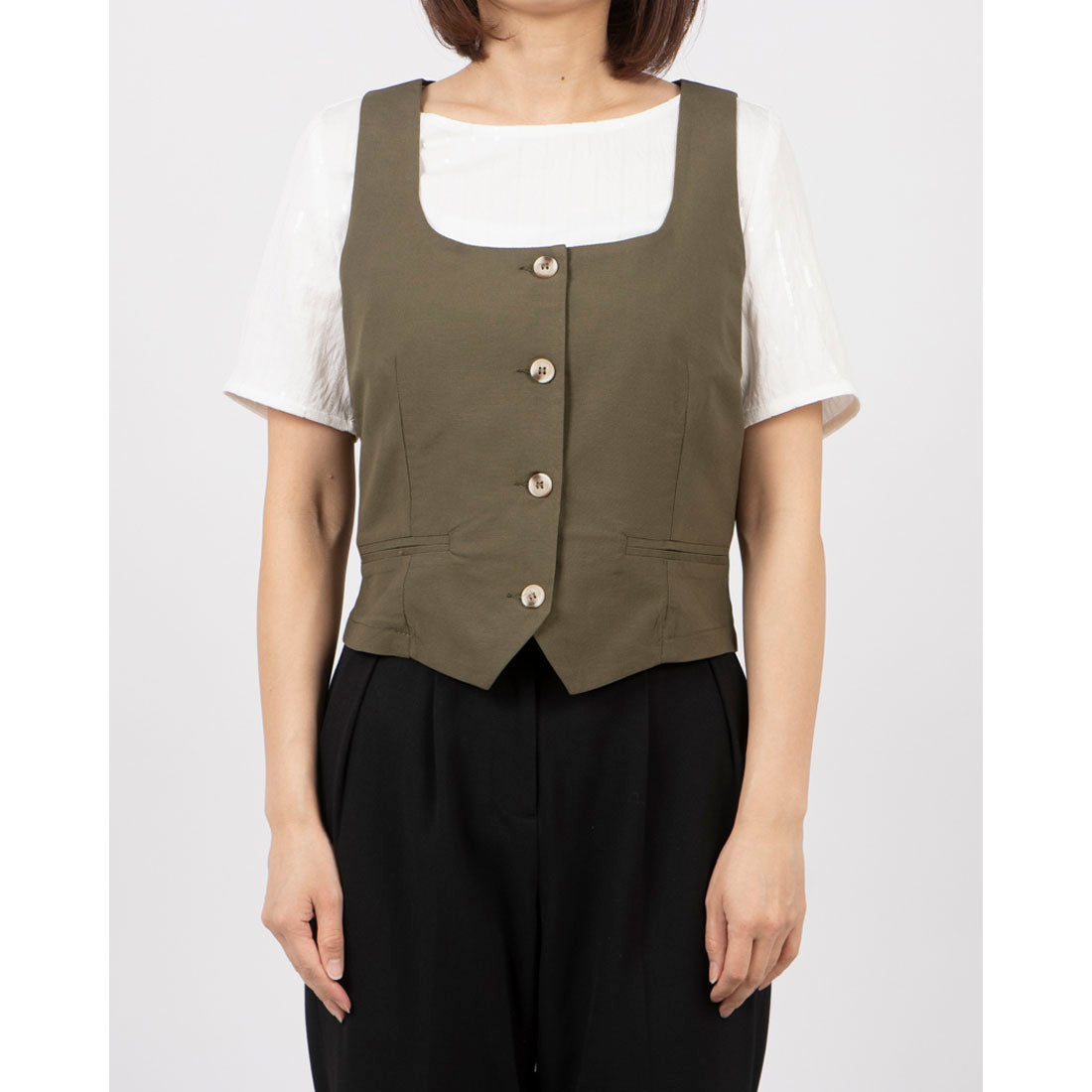 リナシメント RINASCIMENTO リネンスクエアネックベスト （Militare Verde） Militare Verde