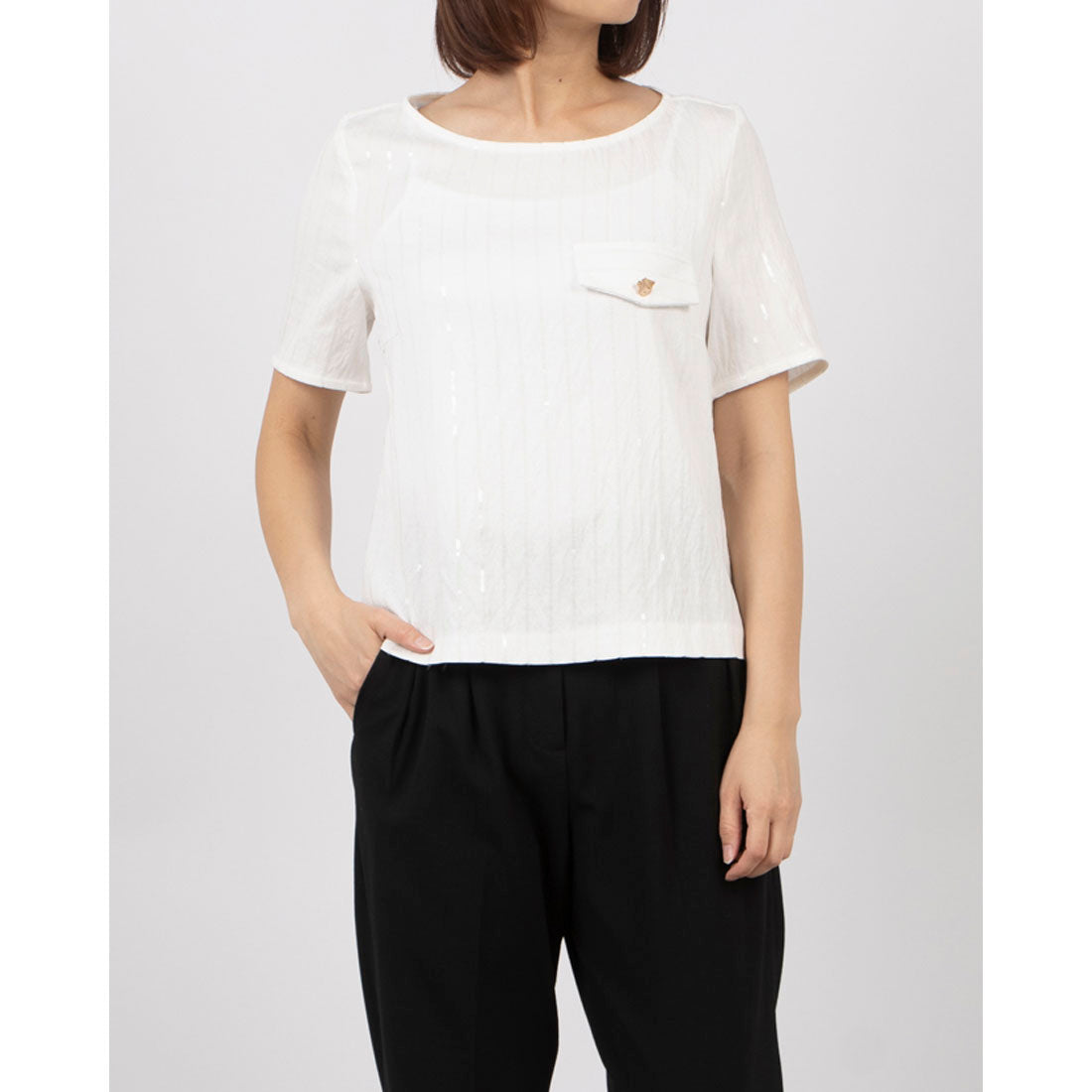 リナシメント RINASCIMENTO スパンコールストライプトップス （Bianco） Bianco