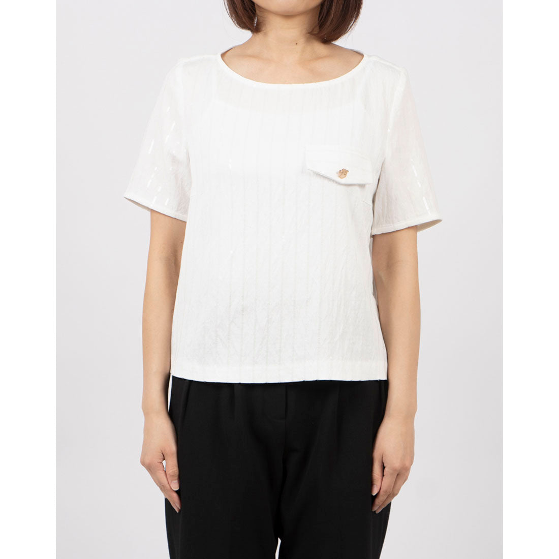 リナシメント RINASCIMENTO スパンコールストライプトップス （Bianco） Bianco