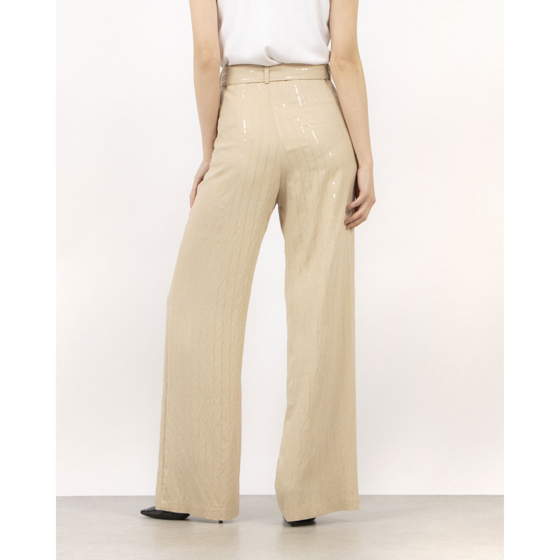 リナシメント RINASCIMENTO スパンコールストライプベルトマークワイドパンツ （Beige Scuro） Beige Scuro