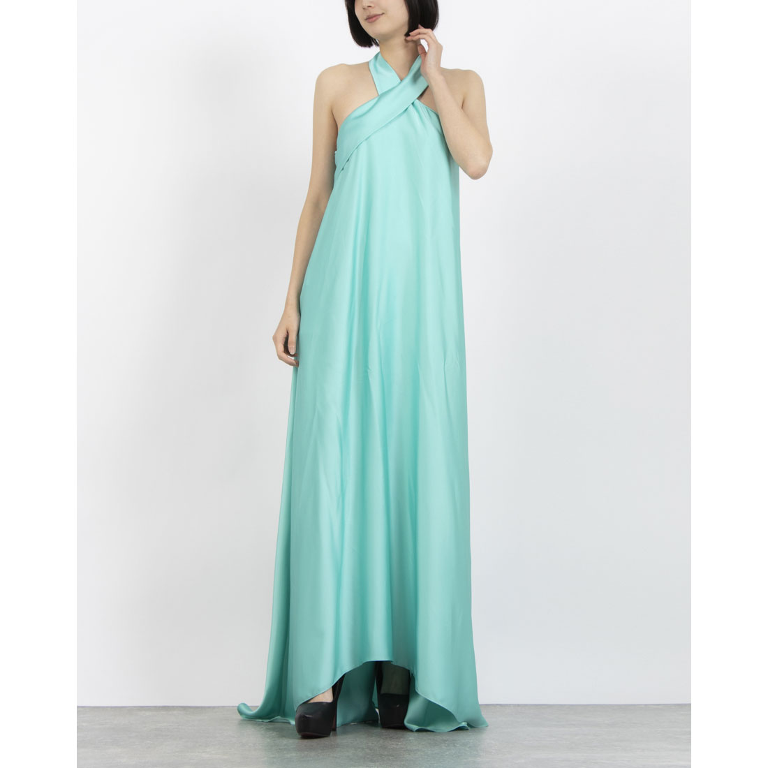リナシメント RINASCIMENTO クロスネックサテンフレアマキシワンピース （Acqua Verde） Acqua Verde