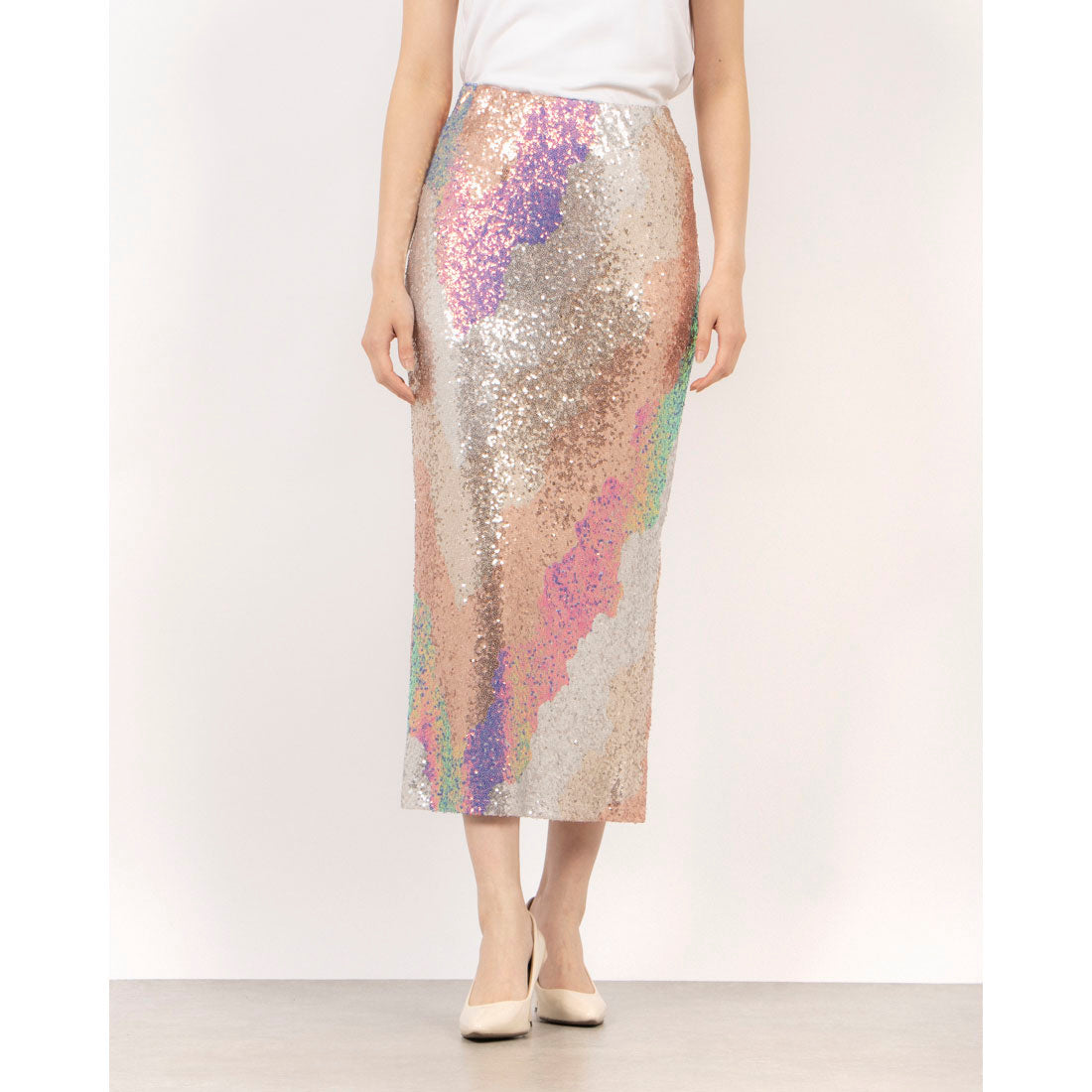 リナシメント RINASCIMENTO マルチスパンコールタイトロングスカート （var.Rosa Camelia） var.Rosa Camelia