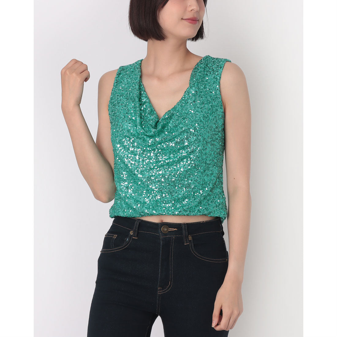 リナシメント RINASCIMENTO ドレープスパンコールTOPS （Acqua Verde） Acqua Verde