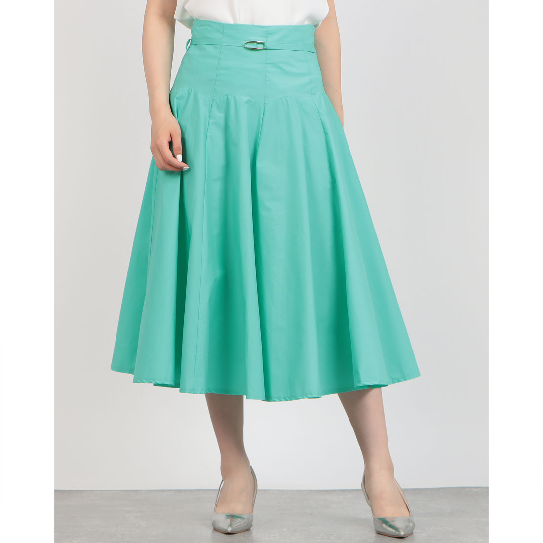 リナシメント RINASCIMENTO ベルトポイントフレアスカート （Acqua Verde） Acqua Verde