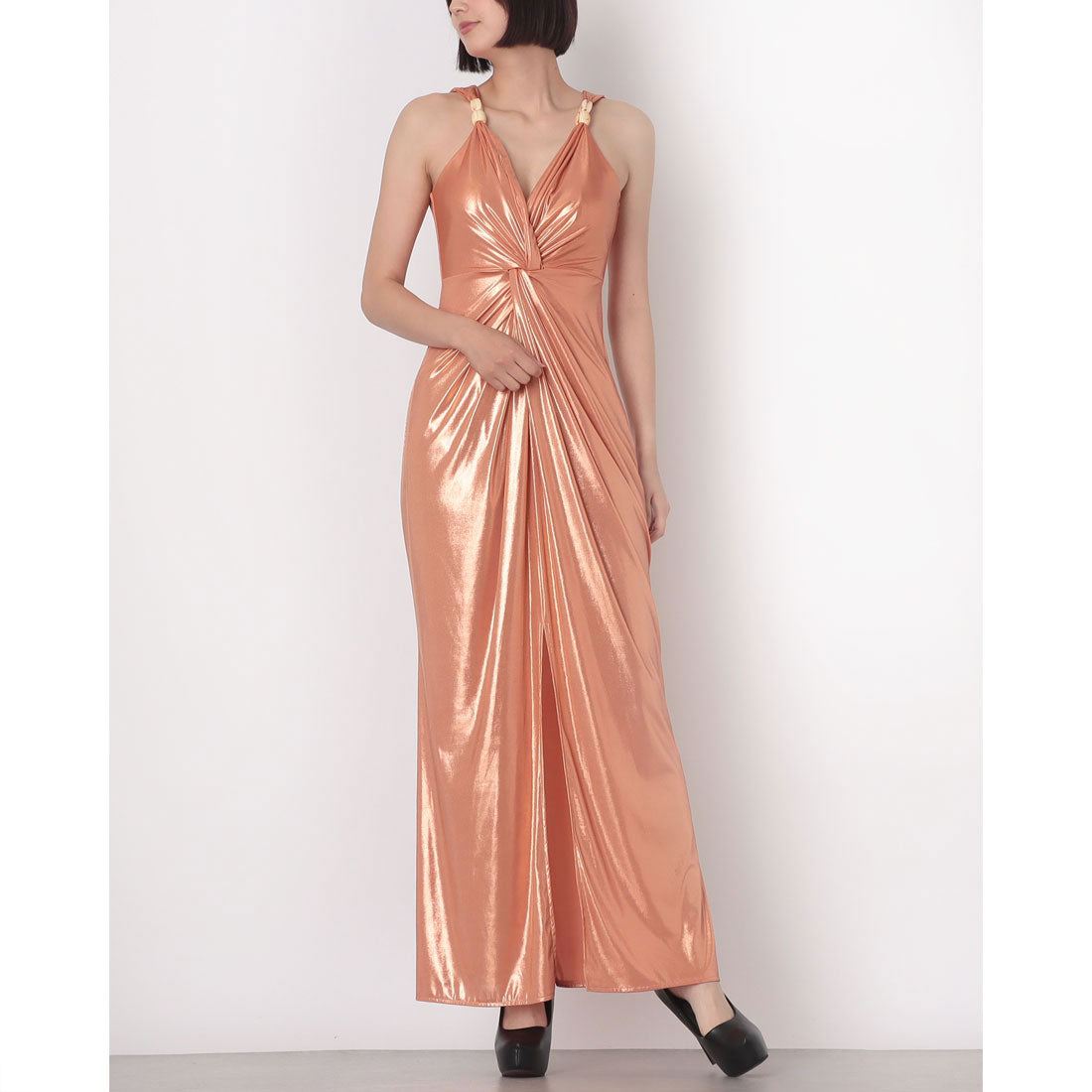 リナシメント RINASCIMENTO シャイニーねじれドレープマキシワンピース （Arancio） Arancio