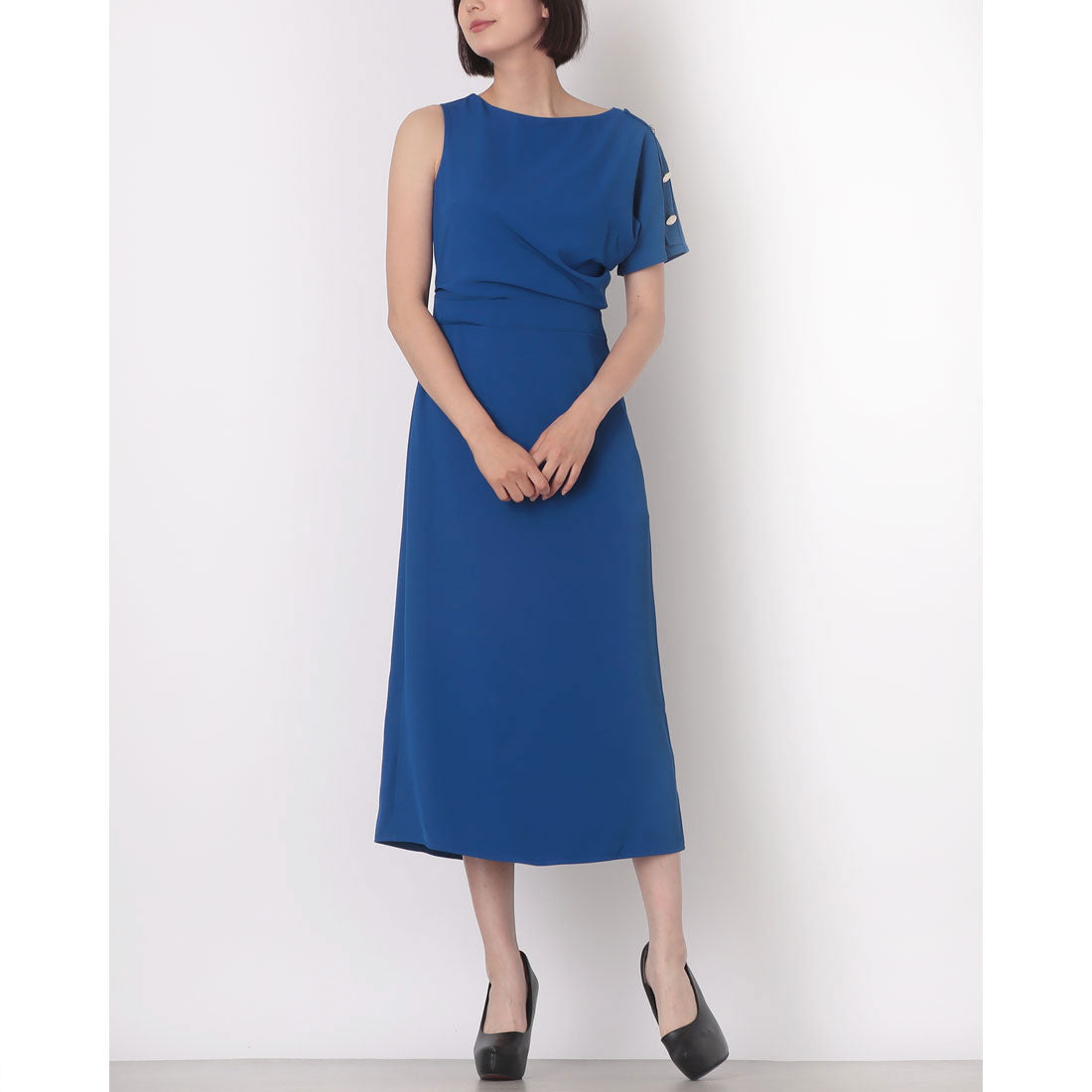 リナシメント RINASCIMENTO アシメスリーブロングワンピース （Blu Cina） Blu Cina