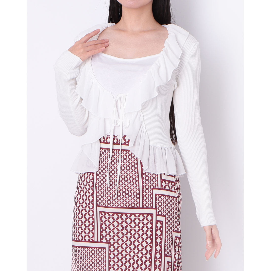 リナシメント RINASCIMENTO シフォンフリルニットカーディガン （Panna Bianco） Panna Bianco