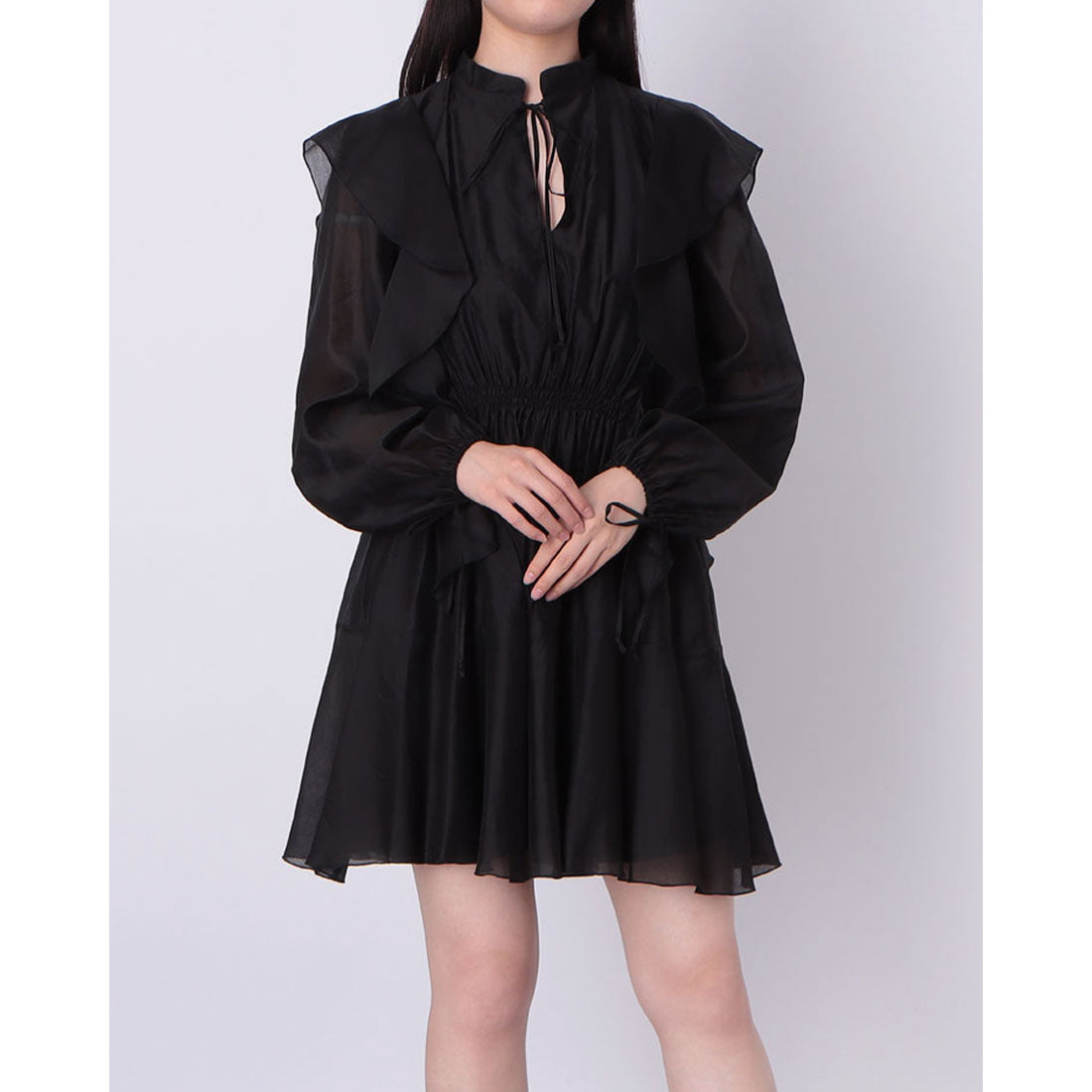 リナシメント RINASCIMENTO ラッフルフリルシャーリングフレアワンピース （Nero） Nero