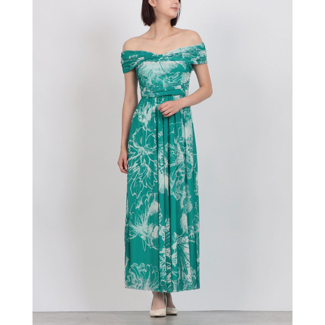 リナシメント RINASCIMENTO ビッグフラワーオフショルマキシワンピース （var.Verde Pavone） var.Verde Pavone
