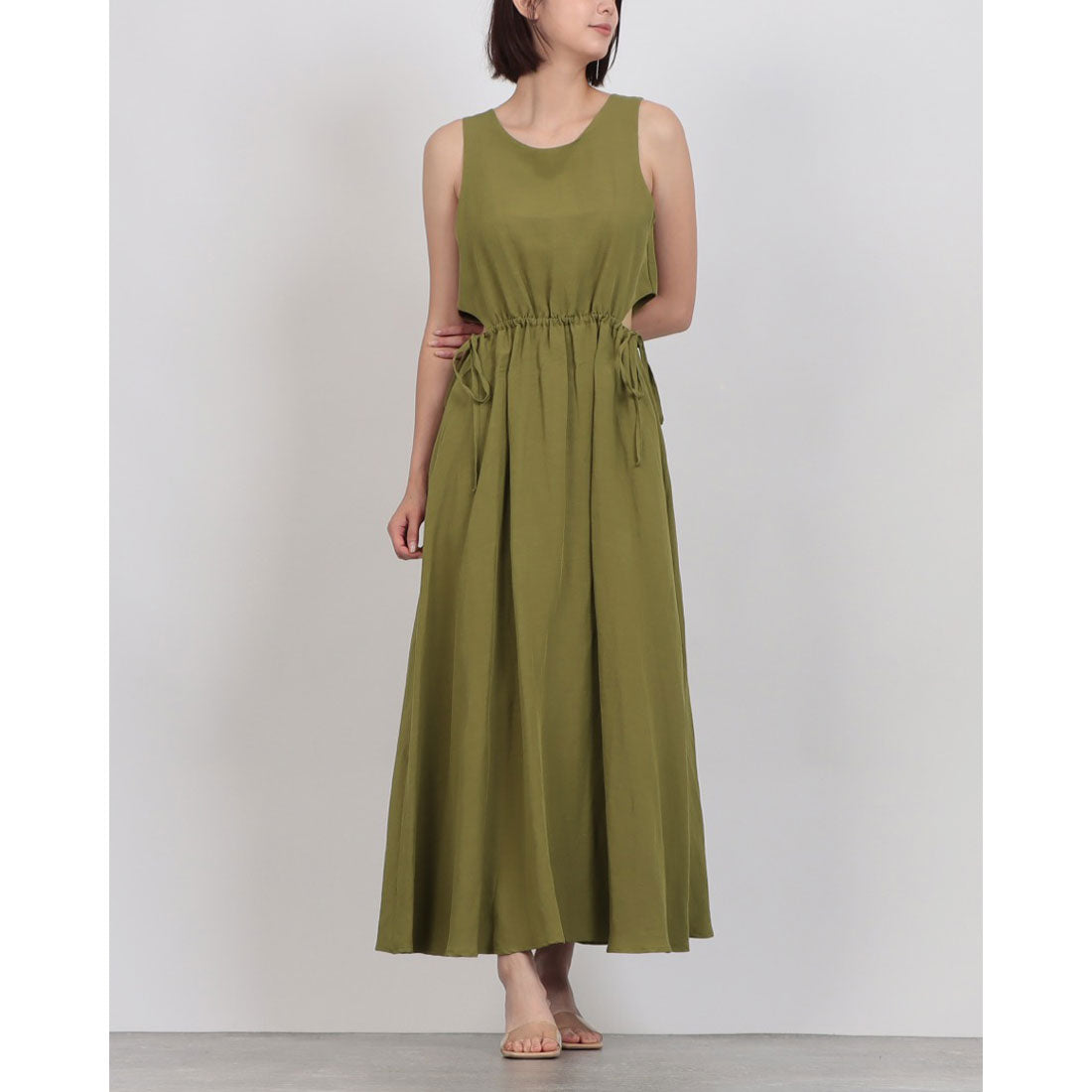リナシメント RINASCIMENTO サイド＆バックカットリネンロングワンピース （Verde Olio） Verde Olio