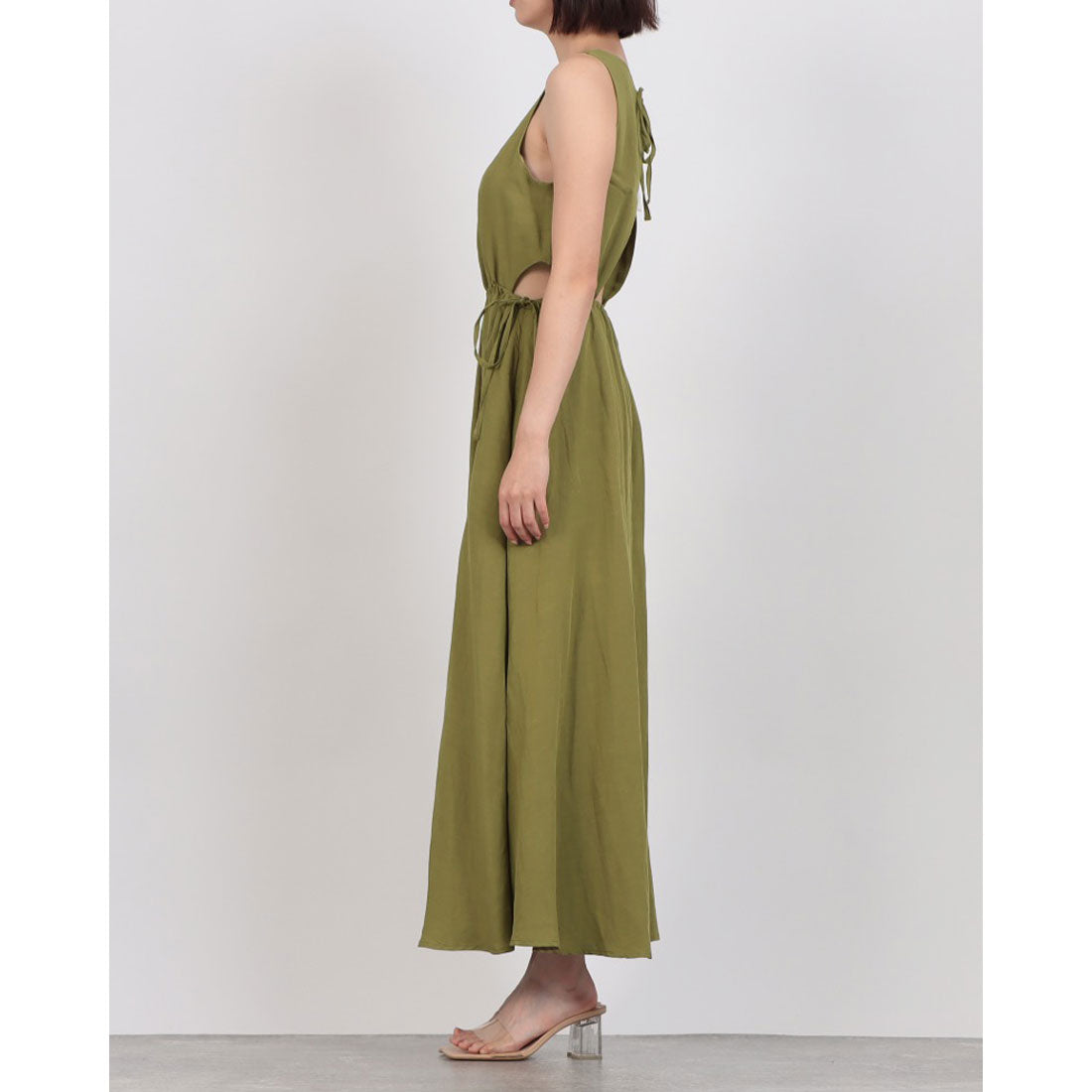 リナシメント RINASCIMENTO サイド＆バックカットリネンロングワンピース （Verde Olio） Verde Olio