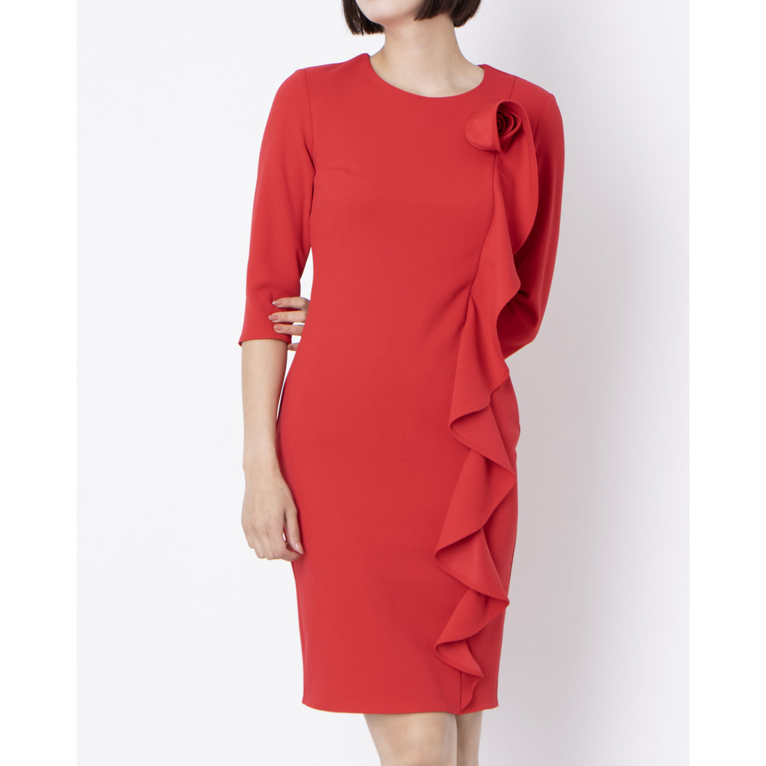 リナシメント RINASCIMENTO ラッフルフリルコサージュワンピース （Rosso） Rosso