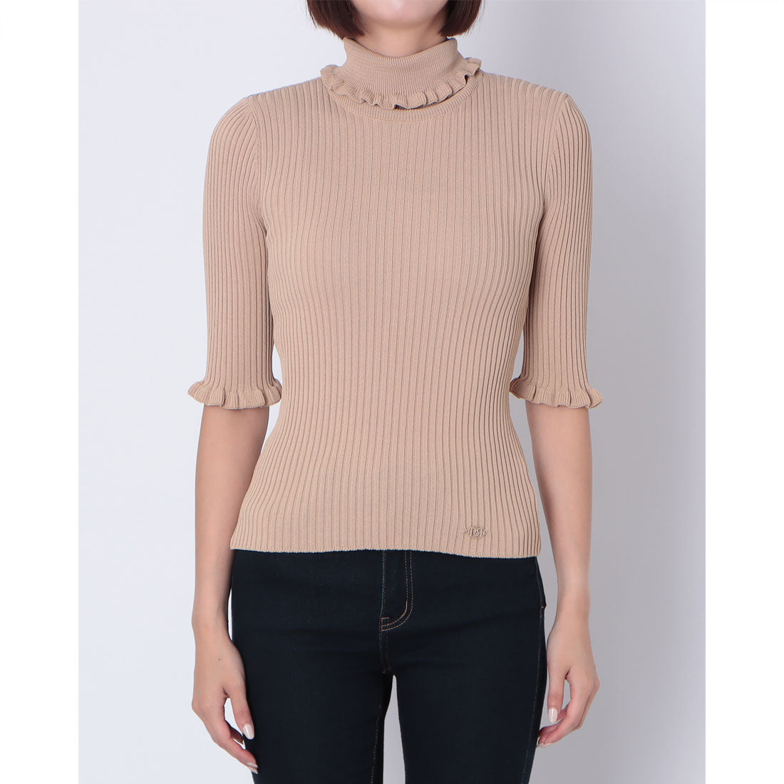 リナシメント RINASCIMENTO フリルタートルリブニットTOPS （Cammello Beige） Cammello Beige