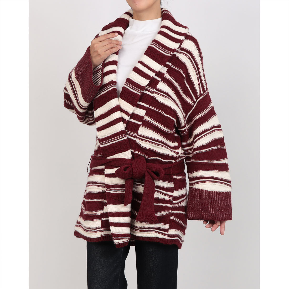 リナシメント RINASCIMENTO ランダムボーダーニットガウンCOAT （var.Rosso Bordeaux） var.Rosso Bordeaux