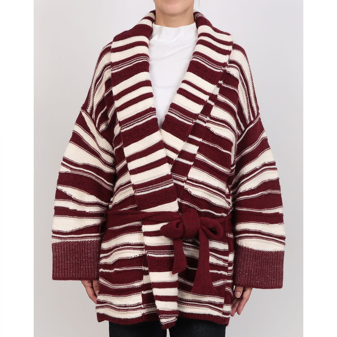 リナシメント RINASCIMENTO ランダムボーダーニットガウンCOAT （var.Rosso Bordeaux） var.Rosso Bordeaux