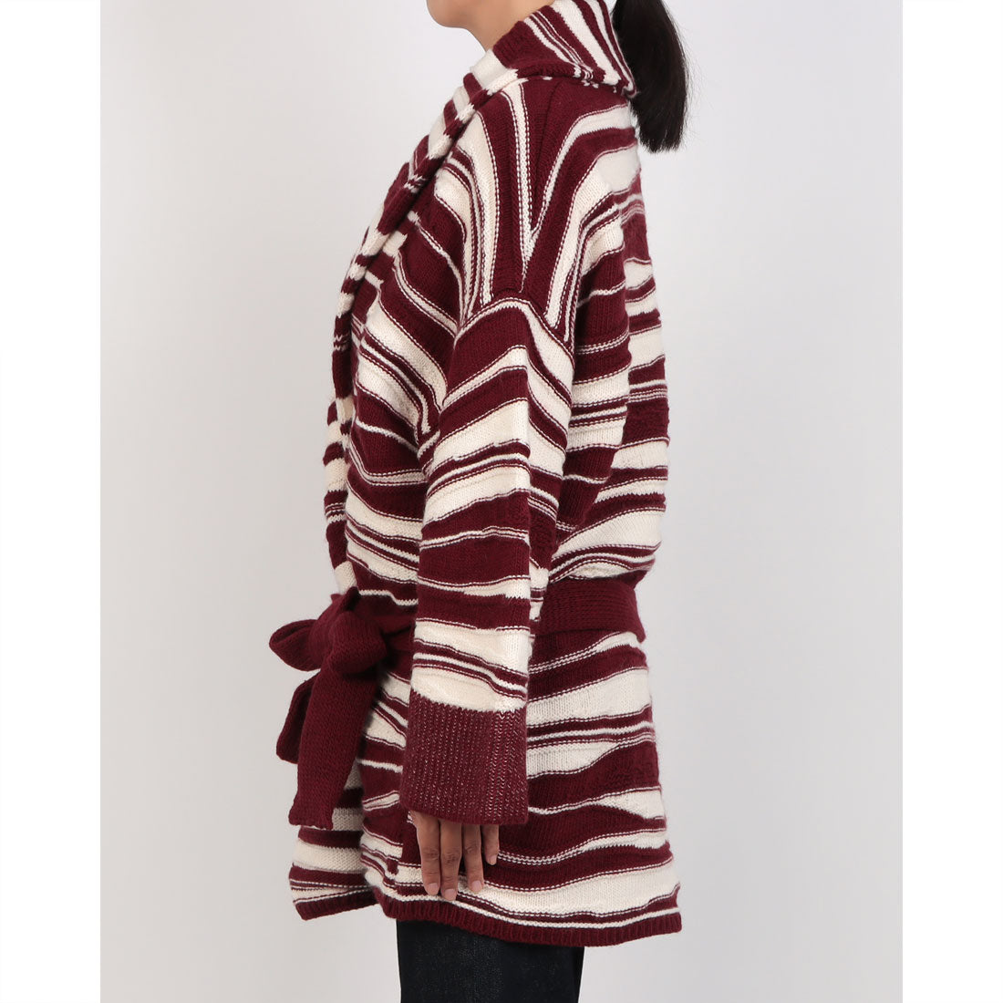 リナシメント RINASCIMENTO ランダムボーダーニットガウンCOAT （var.Rosso Bordeaux） var.Rosso Bordeaux