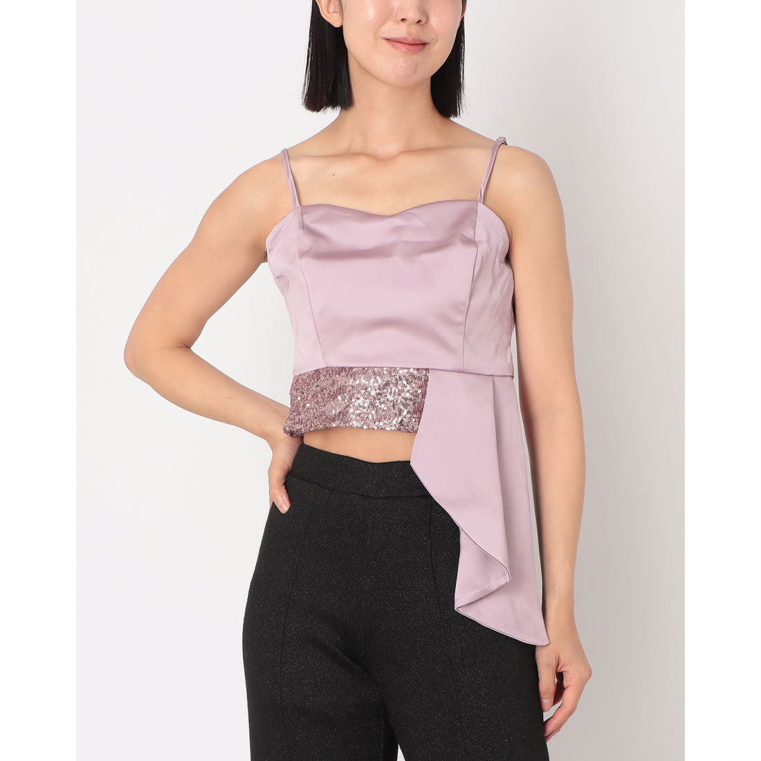 リナシメント RINASCIMENTO スパンコール切替サイドドレープビスチェ （Rosa Malva） Rosa Malva