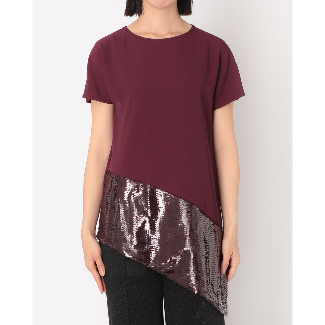 リナシメント RINASCIMENTO スパンコールアシメヘムTOPS （Bordeaux Rosso） Bordeaux Rosso