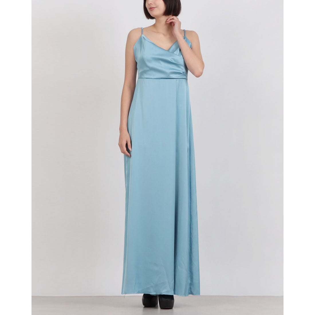 リナシメント RINASCIMENTO アシメドレープサテンマキシOP （Azzurro） Azzurro