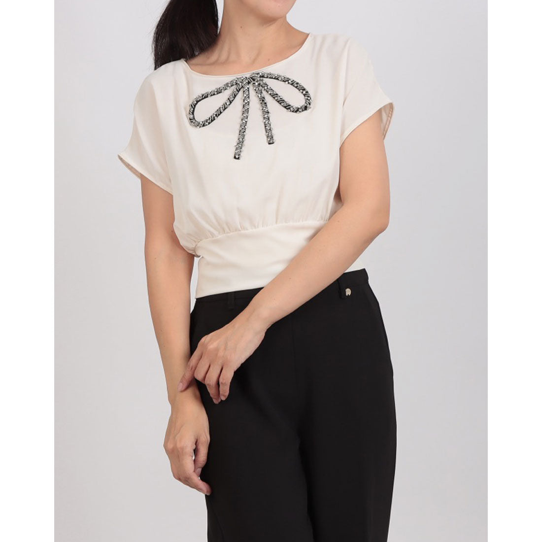 リナシメント RINASCIMENTO リボンビジューショートTOPS （Avorio Bianco） Avorio Bianco