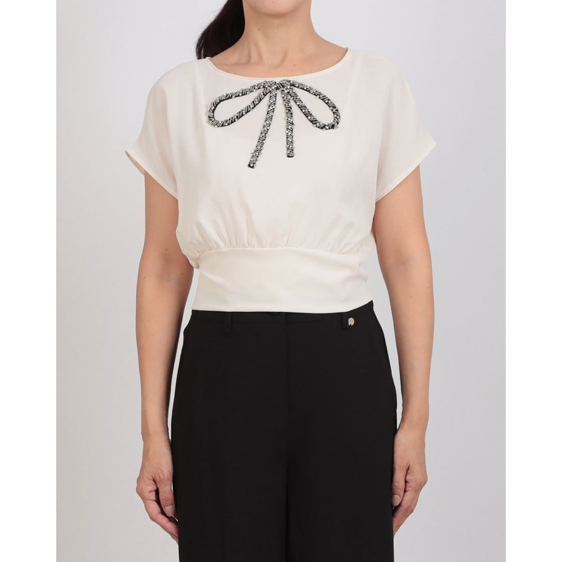 リナシメント RINASCIMENTO リボンビジューショートTOPS （Avorio Bianco） Avorio Bianco