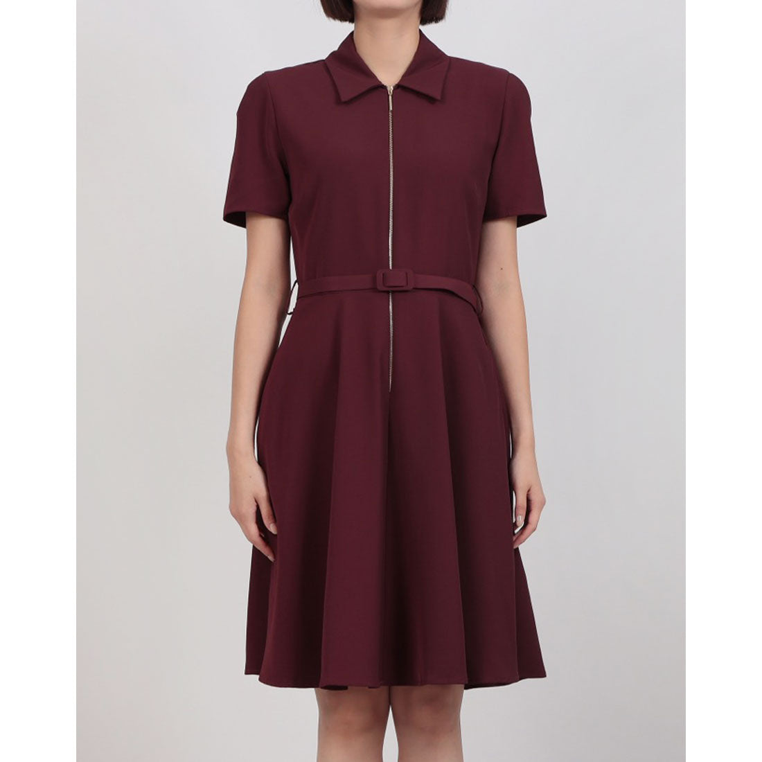 リナシメント RINASCIMENTO ベルテッド襟付きジップフレアOP （Bordeaux Rosso） Bordeaux Rosso