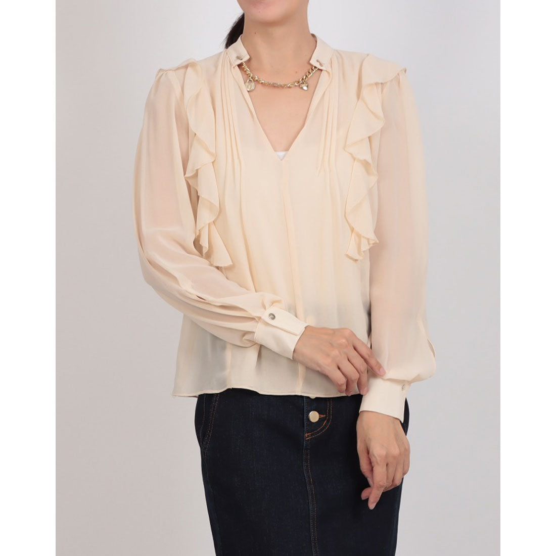 リナシメント RINASCIMENTO チェーンネックラッフルフリルブラウス （Beige Chiaro） Beige Chiaro