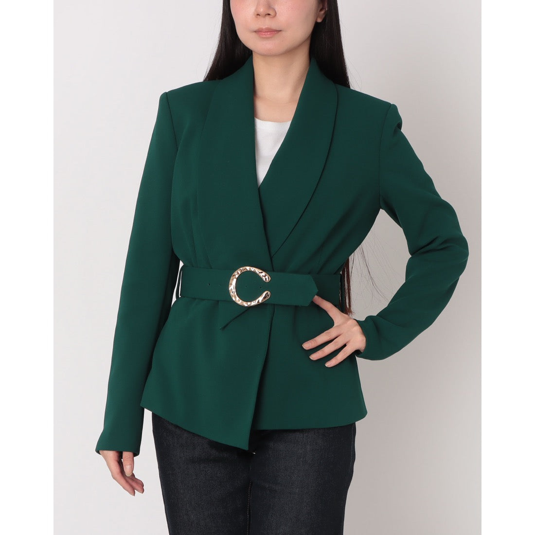 リナシメント RINASCIMENTO Cバックルベルトショールカラージャケット （Verde） Verde