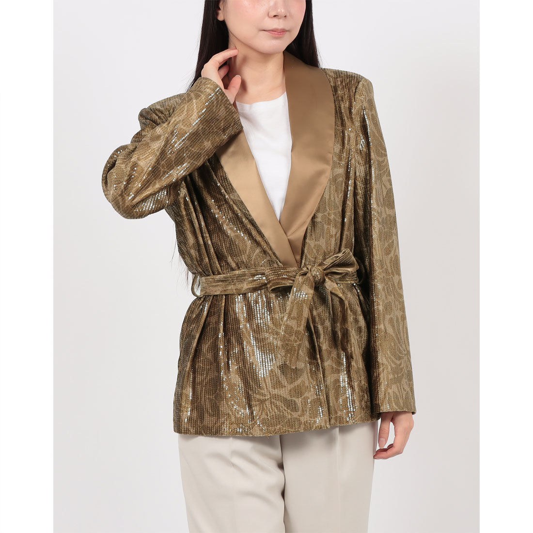 リナシメント RINASCIMENTO リーフ柄ベロアスパンコールガウンJK （var.Oro） var.Oro