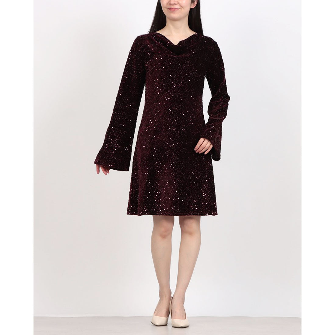 リナシメント RINASCIMENTO ベロアスパンコールフレアワンピース （Bordeaux Rosso） Bordeaux Rosso