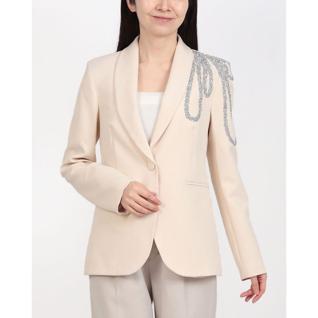 リナシメント RINASCIMENTO ビジューストーンショールカラージャケット （Beige Chiaro） Beige Chiaro