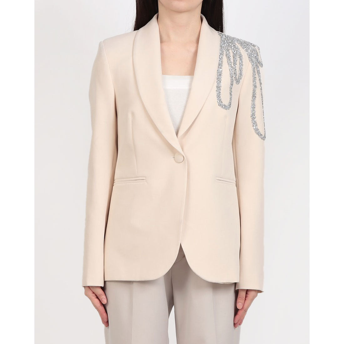 リナシメント RINASCIMENTO ビジューストーンショールカラージャケット （Beige Chiaro） Beige Chiaro