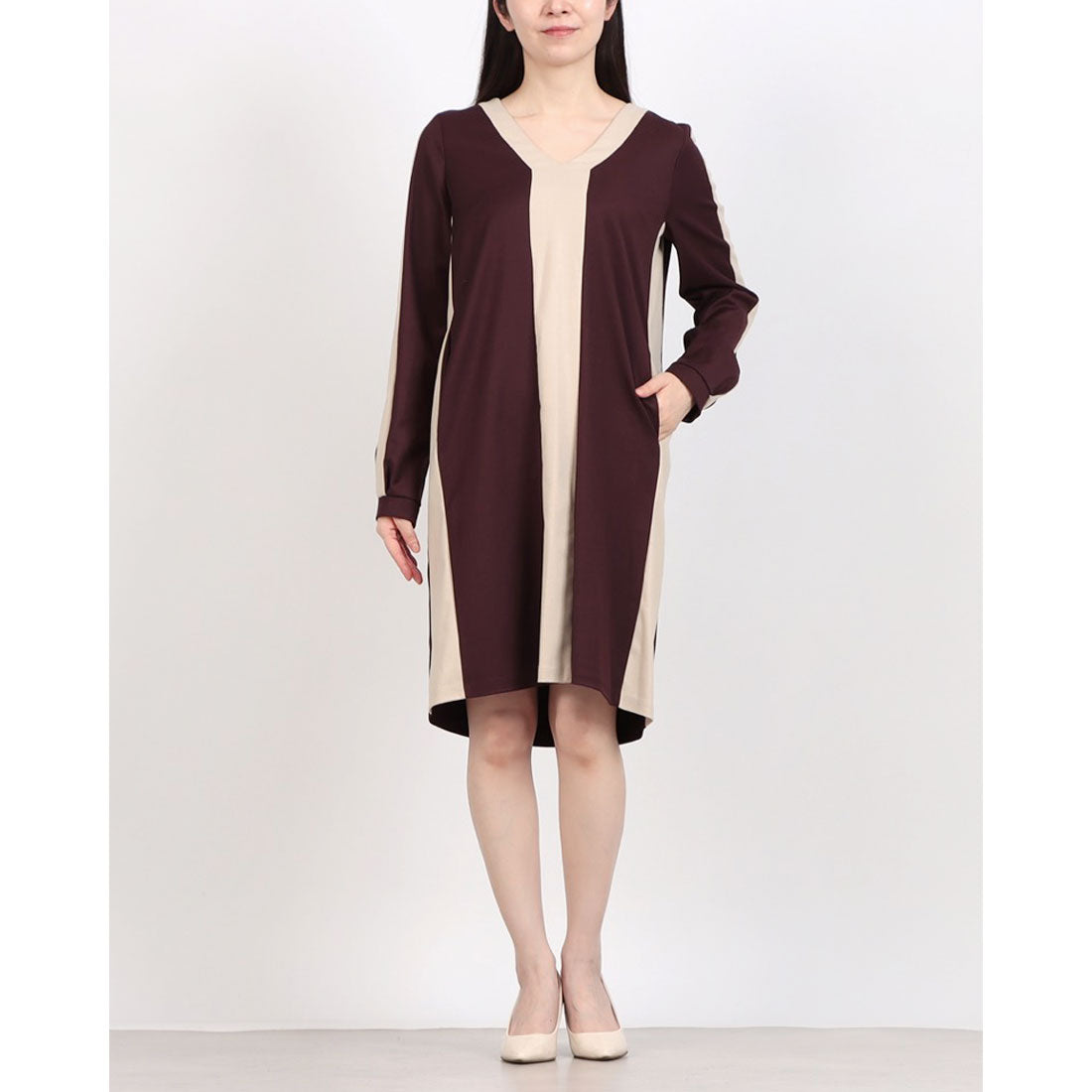 リナシメント RINASCIMENTO バイカラーラインワンピース （var.Rosso Bordeaux） var.Rosso Bordeaux