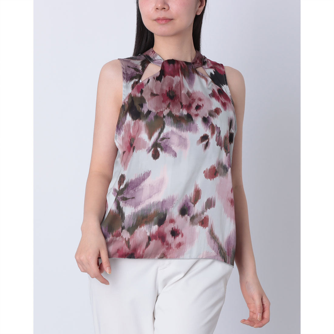 リナシメント RINASCIMENTO ぼかしフラワーサテンTOPS （var.Rosso Bordeaux） var.Rosso Bordeaux