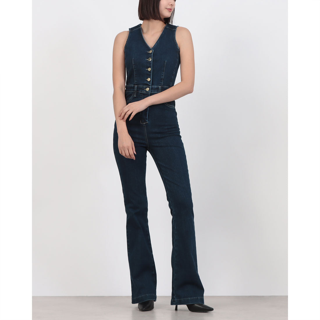 リナシメント RINASCIMENTO 金ボタンブーツカットデニムオールインワン （Blu Navy） Blu Navy