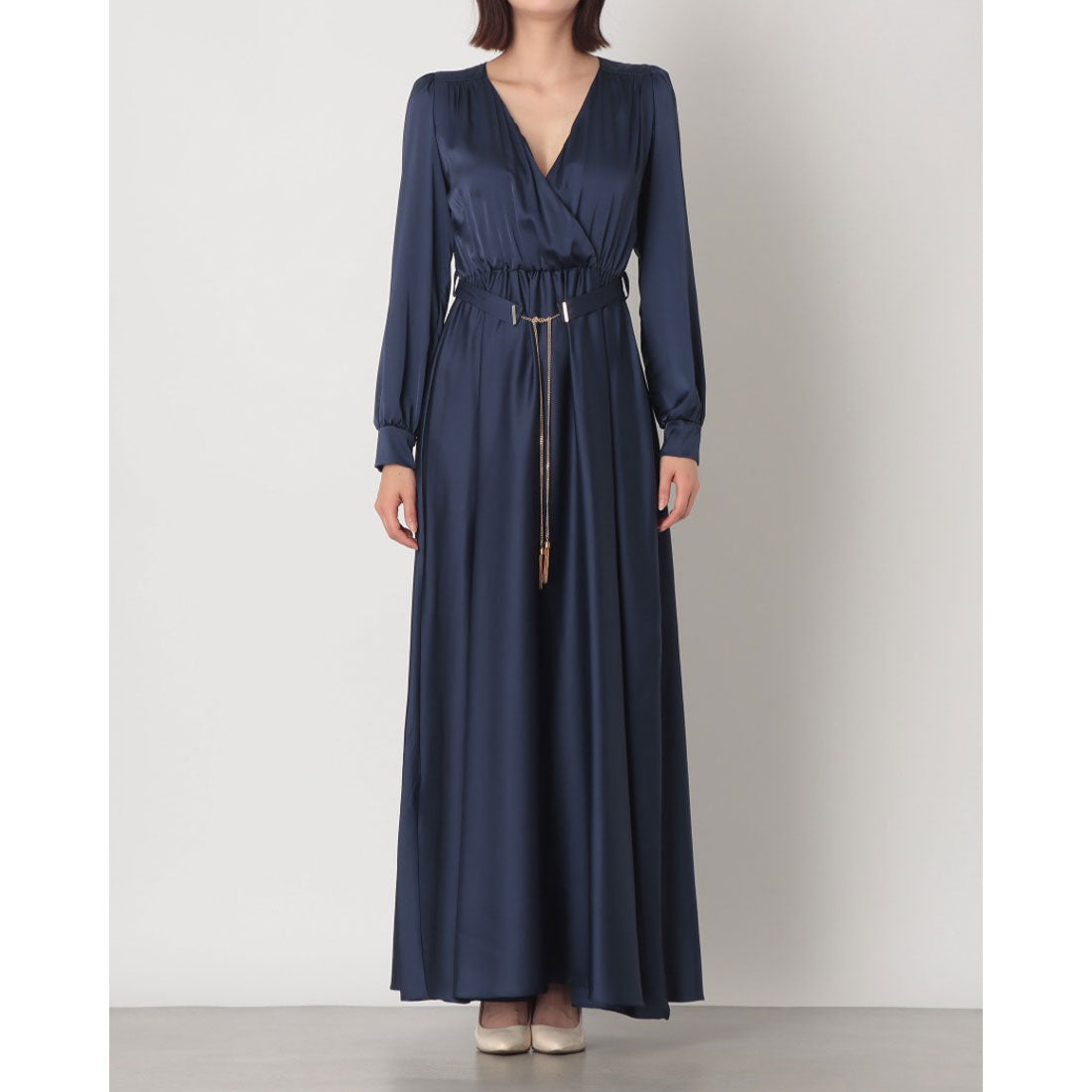 リナシメント RINASCIMENTO チェーンベルトカシュクールサテンマキシOP （Blu Navy） Blu Navy