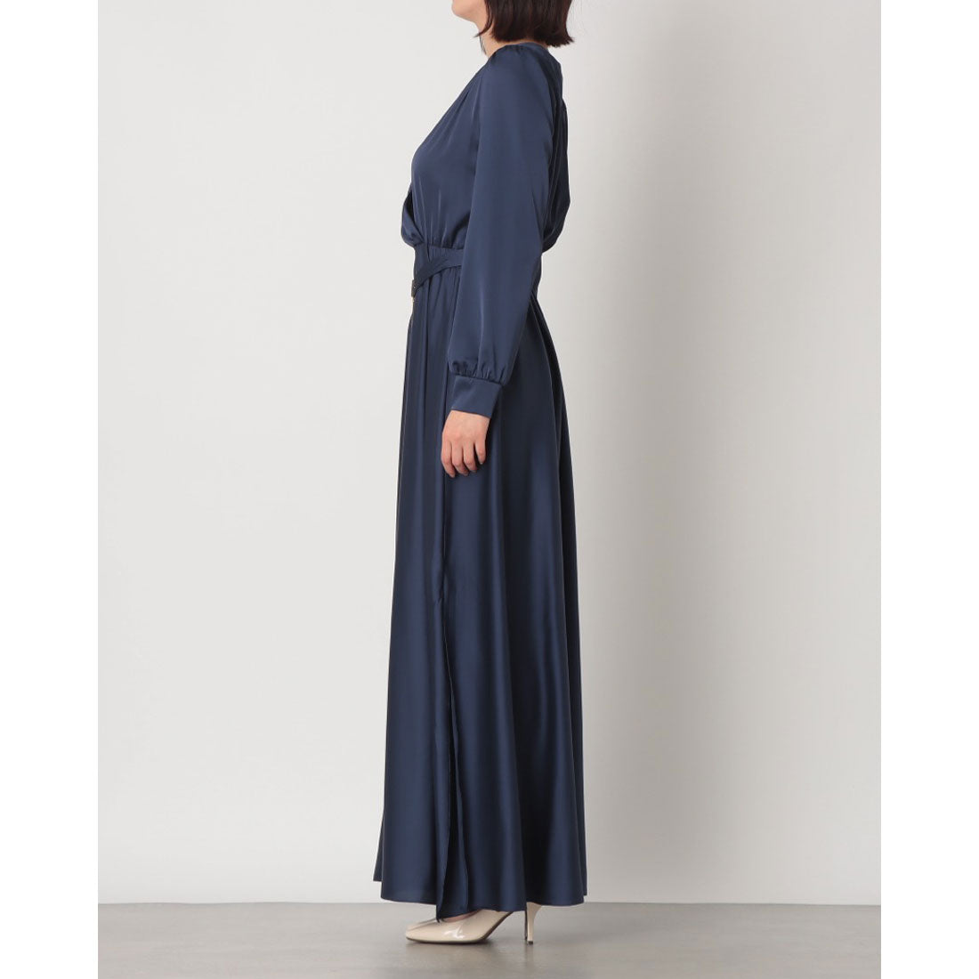 リナシメント RINASCIMENTO チェーンベルトカシュクールサテンマキシOP （Blu Navy） Blu Navy