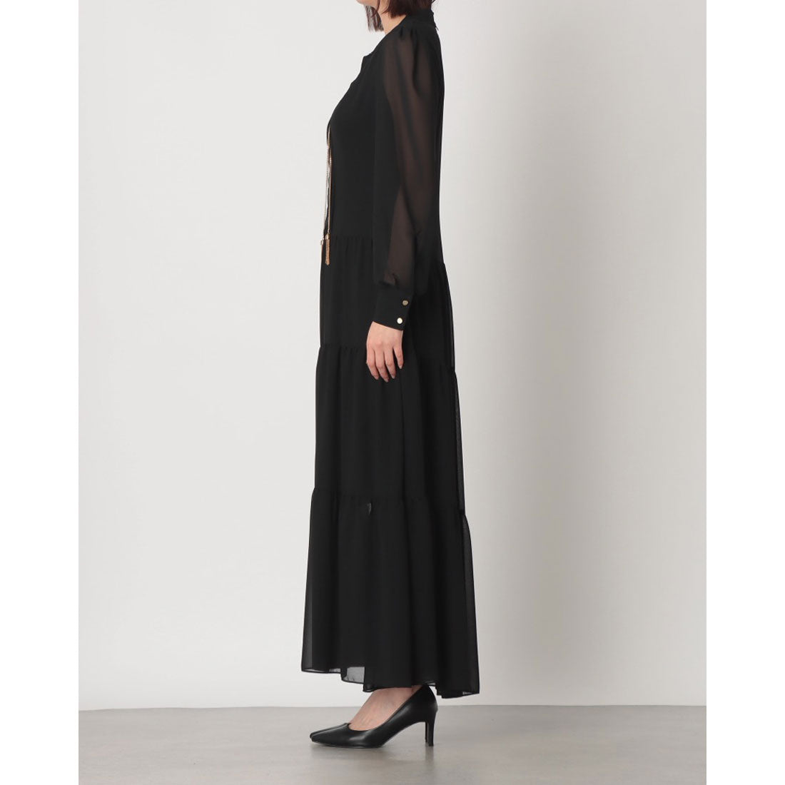 リナシメント RINASCIMENTO フリンジチェーンタックシフォンシャツワンピース （Nero） Nero