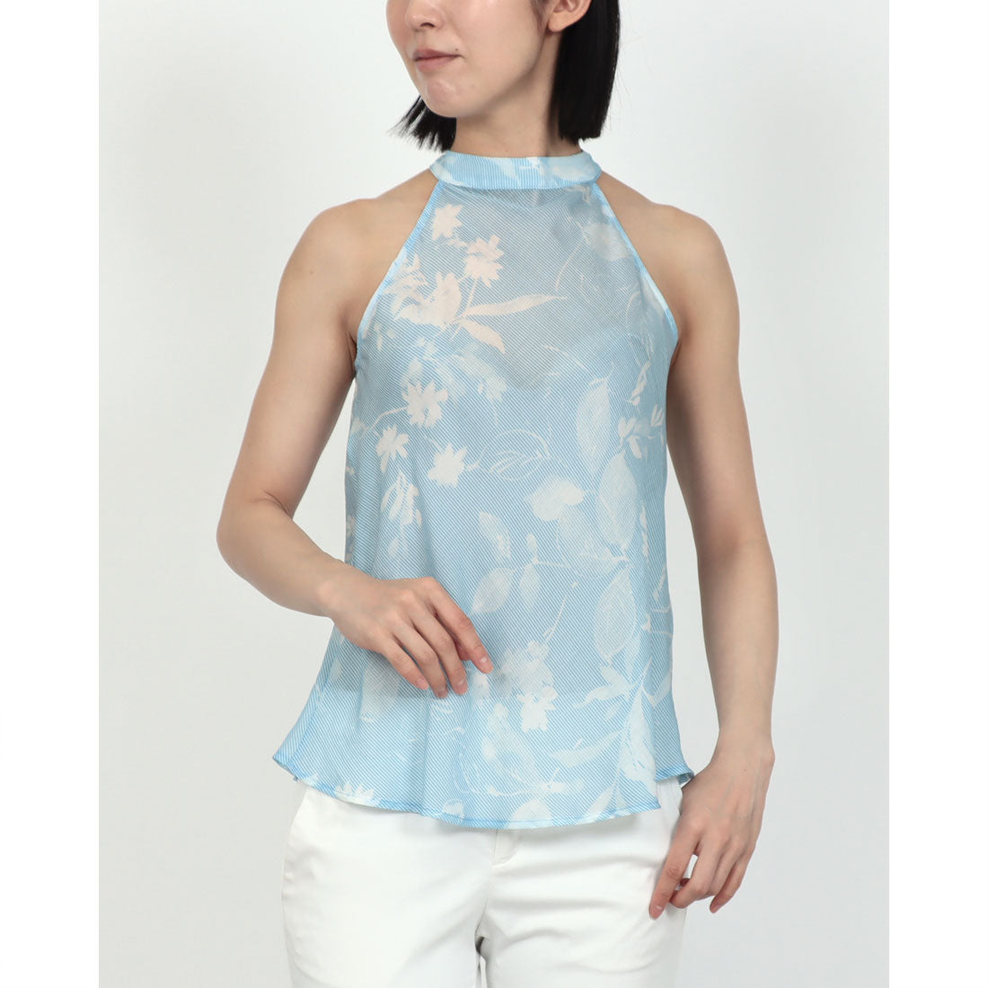 リナシメント RINASCIMENTO フラワーリーフバイアスストライプアメスリトップス （var.Azzurro） var.Azzurro