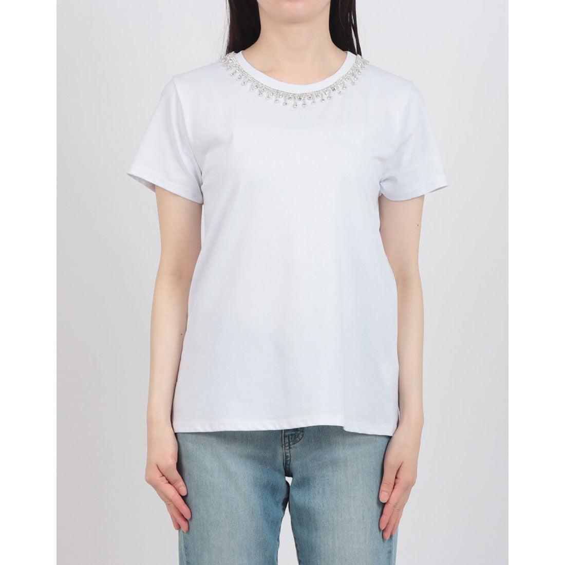 リナシメント RINASCIMENTO 首元ビジューポイントTシャツ （Bianco） Bianco