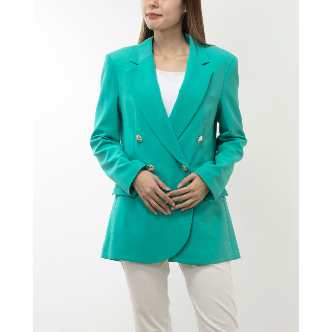 リナシメント RINASCIMENTO 金ボタンダブルロングジャケット,Verde Pavone