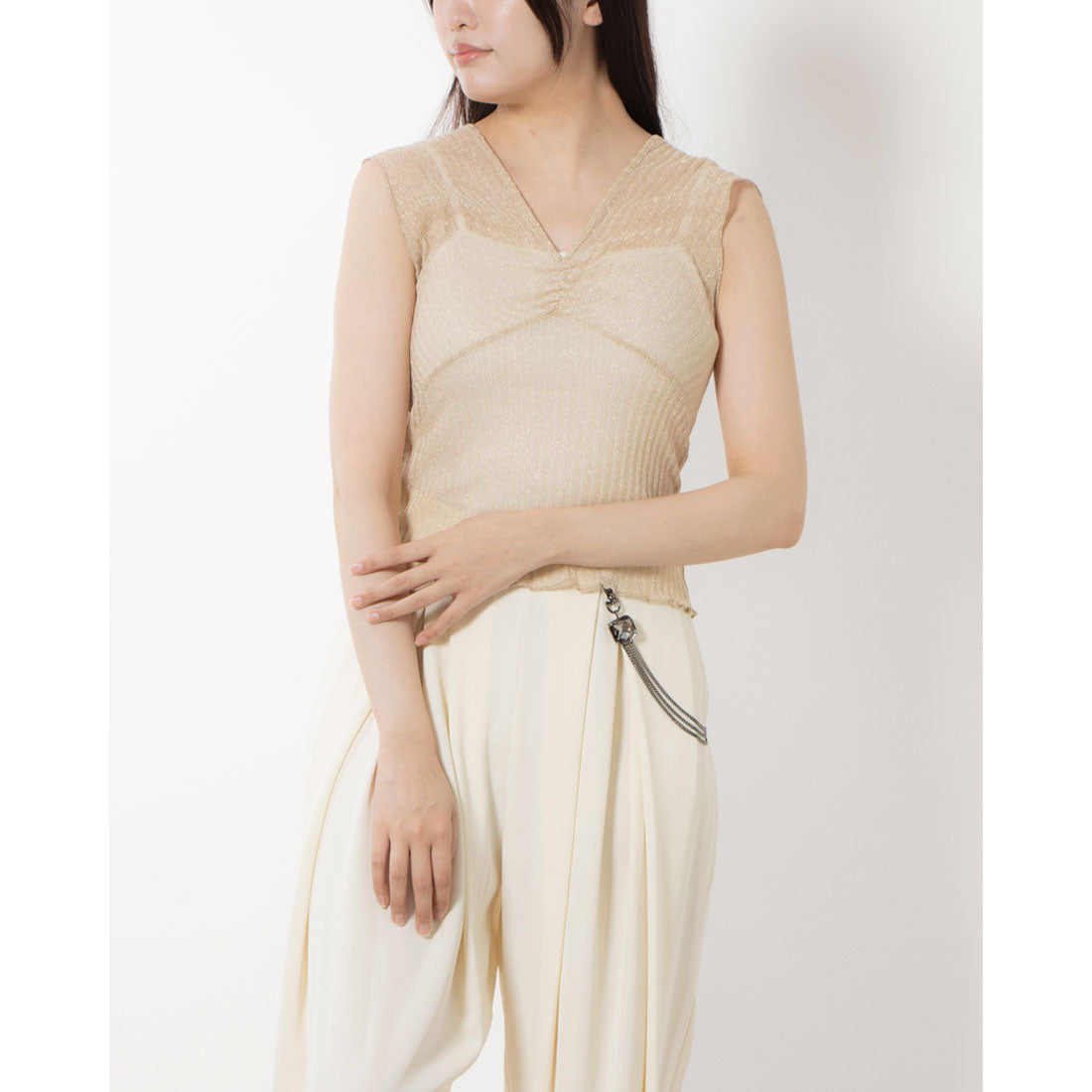 リナシメント RINASCIMENTO ラメリブギャザーTOPS,Platino