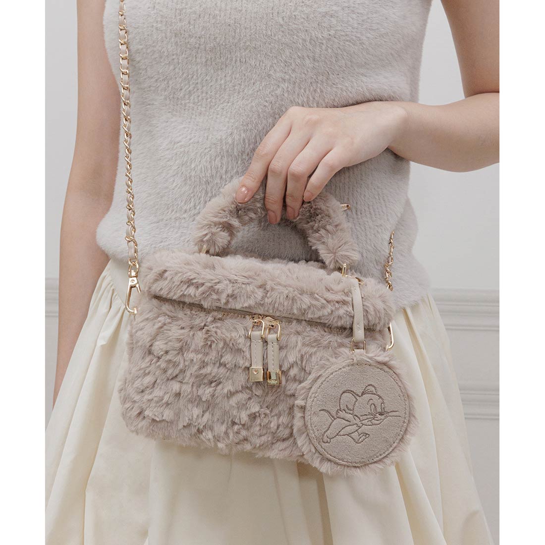 ランダ RANDA ★ 【TOM and JERRY】ミラー付きバニティバッグ （BEIGE） BEIGE