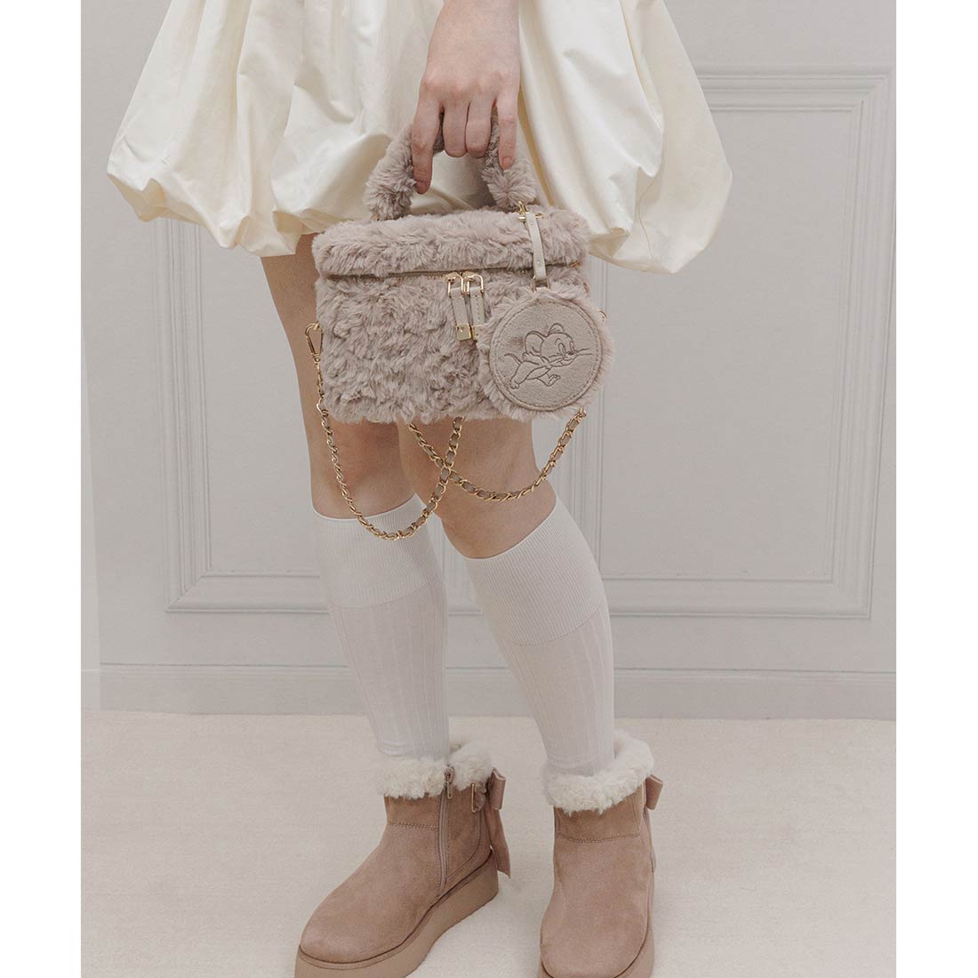 ランダ RANDA ★ 【TOM and JERRY】ミラー付きバニティバッグ （BEIGE） BEIGE