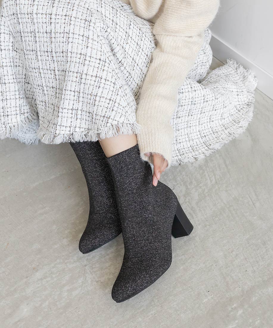 ランダ RANDA 【SUSTAINABLE】ラメニットショートブーツ （BLACK） BLACK
